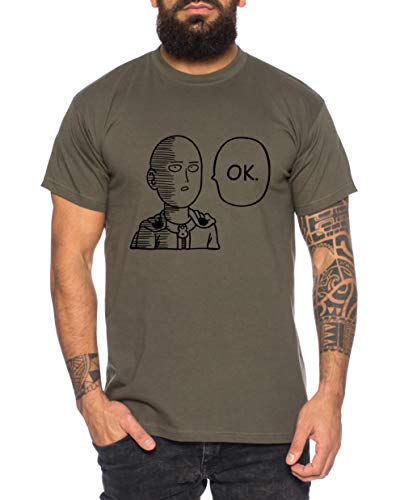 Saitama OK Herren T-Shirt Punch one Anime Manga, Größe:L, Farbe:Khaki von Tee Kiki