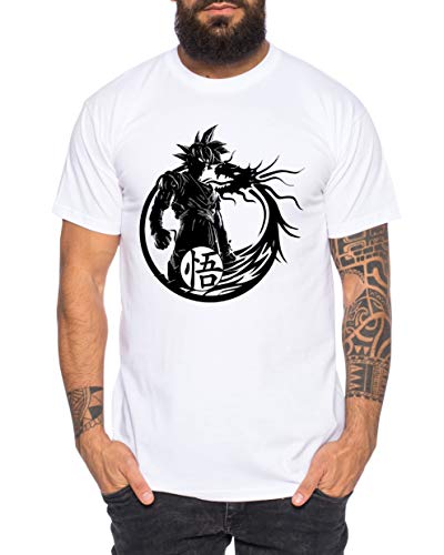 Son Dragon - Herren T-Shirt Son Ruffy Luffy Naruto Saitama One Dragon Master Goku Ball Vegeta Turtle Roshi Piece Golds Db, Größe:3XL, Farbe:Weiß von Tee Kiki