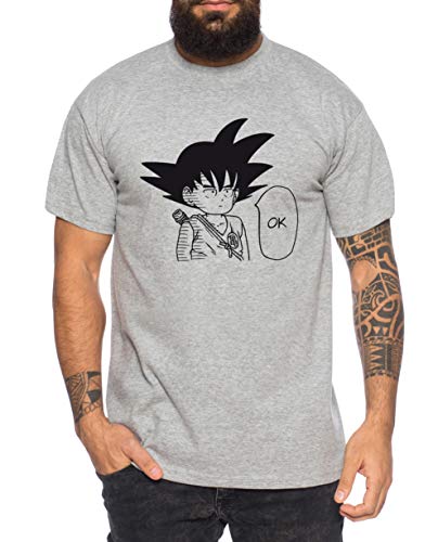 Son OK - Herren T-Shirt Son Ruffy Luffy Naruto Saitama One Dragon Master Goku Ball Vegeta Turtle Roshi Piece Golds Db, Farbe:Dunkelgrau Meliert, Größe:XL von Tee Kiki