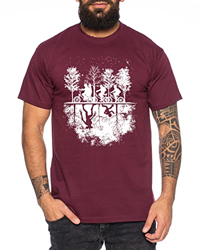 Stranger Upside Down - T-Shirt Damen Things Demogorgon Elfie Dustin Jane Hopper Upside Down tv blu-ray DVD, Größe:S, Farbe:Weinrot von Tee Kiki