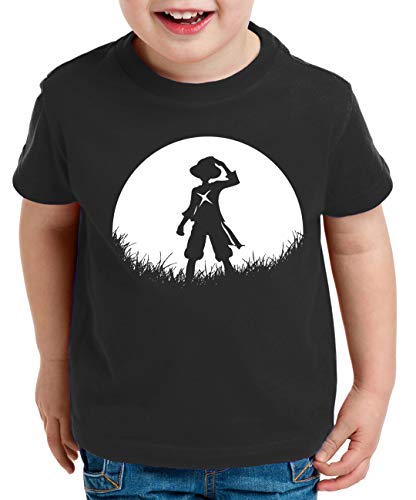 Sun Rise Ruffy Zorro One Manga Kinder T-Shirt Anime Piece, Kinder T-Shirt Größe:134-146 (9-11 Jahre), Kinder Farben:Schwarz von Tee Kiki
