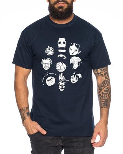 Team Face - Herren T-Shirt Straw Hat Luffy Zoro One Monkey D. Pirat Ace Piece Goku Anime Ruffy, Größe:4XL, Farbe:Dunkelblau von Tee Kiki