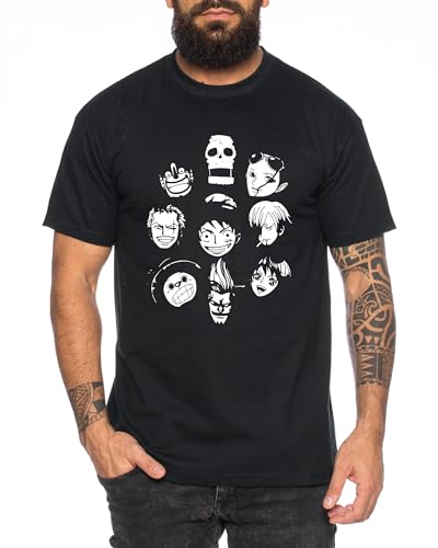 Team Face - Herren T-Shirt Straw Hat Luffy Zoro One Monkey D. Pirat Ace Piece Goku Anime Ruffy, Größe:4XL, Farbe:Schwarz von Tee Kiki