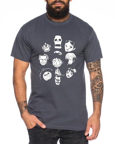 Team Face - Herren T-Shirt Straw Hat Luffy Zoro One Monkey D. Pirat Ace Piece Goku Anime Ruffy, Größe:XXL, Farbe:Dunkelgrau von Tee Kiki