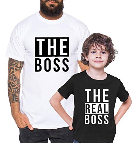 The Boss - Partner - T-Shirt Vater Sohn Papa Kind Baby Strampler Body Partnerlook, Größe:98-104, T-Shirts:Kinder T-Shirt Schwarz von Tee Kiki