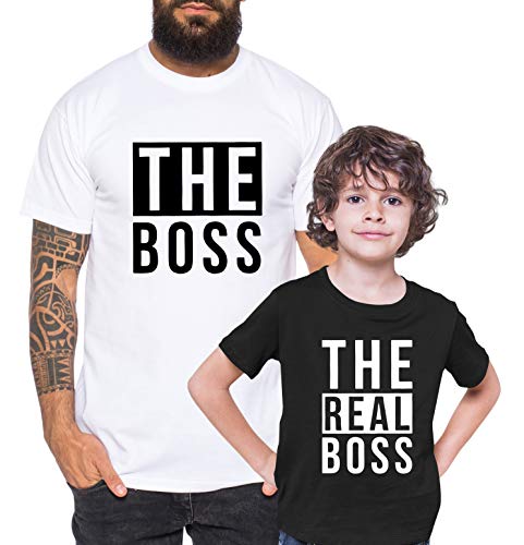 The Boss - Partner - T-Shirt Vater Sohn Papa Kind Baby Strampler Body Partnerlook, Größe:L, T-Shirts:Herren T-Shirt Schwarz von Tee Kiki
