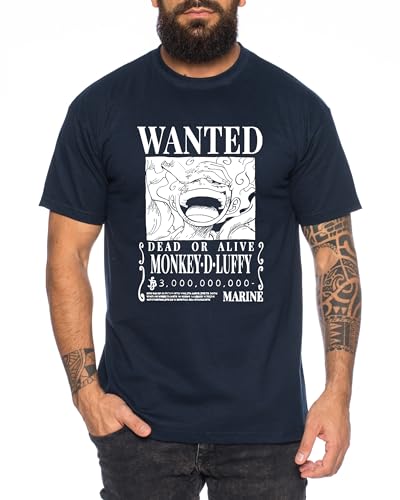 Wanted Luffy - Herren T-Shirt Straw Hat Luffy Zoro One Monkey D. Pirat Ace Piece Goku Anime Ruffy, Größe:3XL, Farbe:Dunkelblau von Tee Kiki