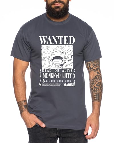 Wanted Luffy - Herren T-Shirt Straw Hat Luffy Zoro One Monkey D. Pirat Ace Piece Goku Anime Ruffy, Größe:XL, Farbe:Dunkelgrau von Tee Kiki