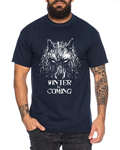 Winter Wolf - Herren T-Shirt Targaryen Thrones Game of stark Lannister Baratheon Daenerys Khaleesi tv blu-ray DVD, Farbe:Dunkelblau, Größe:4XL von Tee Kiki