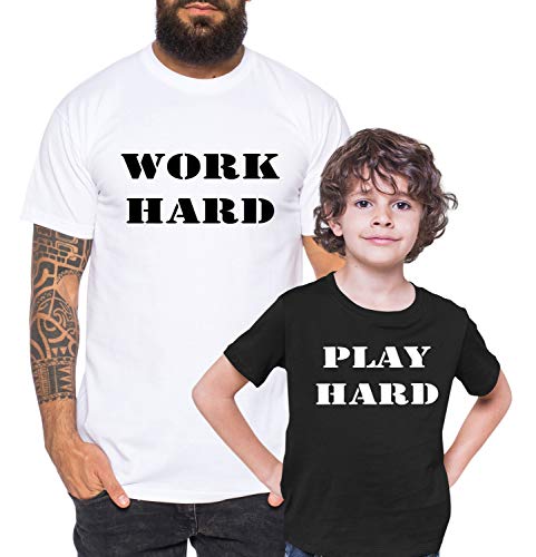 Work Play Hard - Partner - T-Shirt Papa Vater Sohn Kind Baby Strampler Body Partnerlook, Größe:S, T-Shirts:Herren T-Shirt Schwarz von Tee Kiki
