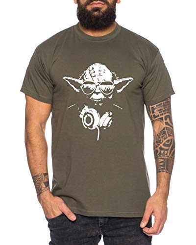 Yoda - Herren T-Shirt DJ YODA Jedi Ritter The Empire Turntables Music Rave House Trance Techno Geek, L, Khaki von Tee Kiki