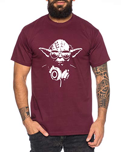 Yoda - Herren T-Shirt DJ YODA Jedi Ritter The Empire Turntables Music Rave House Trance Techno Geek, L, Weinrot von Tee Kiki