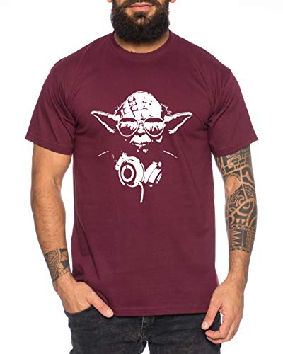 Yoda - Herren T-Shirt DJ YODA Jedi Ritter The Empire Turntables Music Rave House Trance Techno Geek, M, Weinrot von Tee Kiki