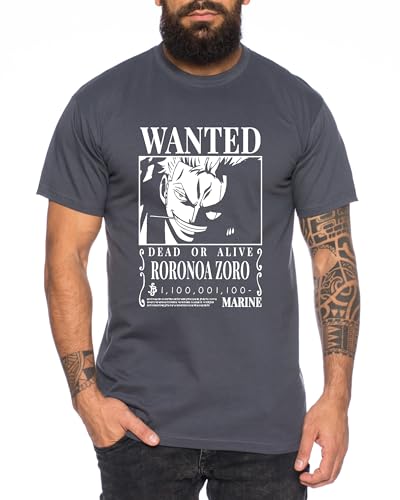 Zoro 1100 - Herren T-Shirt Straw Hat Luffy Zoro One Monkey D. Pirat Ace Piece Goku Anime Ruffy, Größe:M, Farbe:Dunkelgrau von Tee Kiki