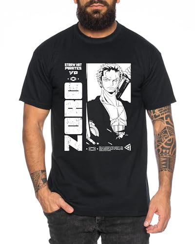 Zoro Boom - Herren T-Shirt Straw Hat Luffy Zoro One Monkey D. Pirat Ace Piece Goku Anime Ruffy, Größe:4XL, Farbe:Schwarz von Tee Kiki