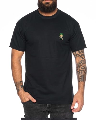 Zoro Icon Straw Hat Besticktes Herren T-Shirt - Manga Stick Pirat Anime Luffy, Farbe:Schwarz, Größe:L von Tee Kiki