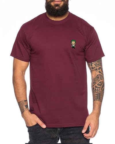 Zoro Icon Straw Hat Besticktes Herren T-Shirt - Manga Stick Pirat Anime Luffy, Farbe:Weinrot, Größe:L von Tee Kiki