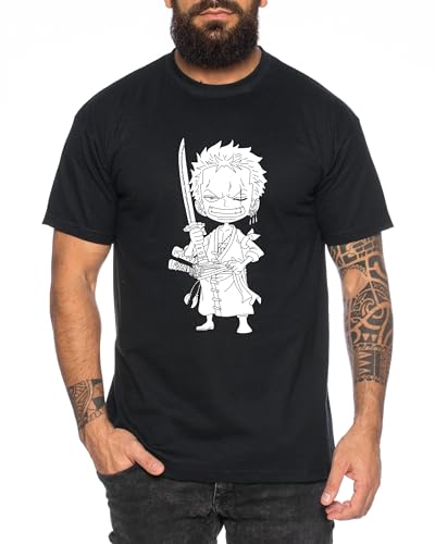Zoro Small - Herren T-Shirt Straw Hat Luffy Zoro One Monkey D. Pirat Ace Piece Goku Anime Ruffy, Größe:M, Farbe:Schwarz von Tee Kiki