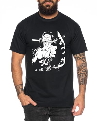 Zoro Sword - Herren T-Shirt Straw Hat Luffy Zoro One Monkey D. Pirat Ace Piece Goku Anime Ruffy, Größe:XXL, Farbe:Schwarz von Tee Kiki