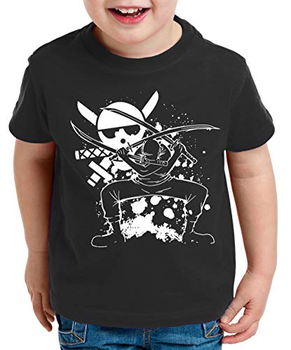 Zorro Angry One Manga Kinder Ruffy T-Shirt Anime Piece, Kinder T-Shirt Größe:152-164 (12-14 Jahre), Kinder Farben:Schwarz von Tee Kiki