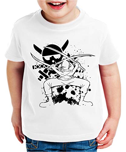 Zorro Angry One Manga Kinder Ruffy T-Shirt Anime Piece, Kinder T-Shirt Größe:152-164 (12-14 Jahre), Kinder Farben:Weiß von Tee Kiki