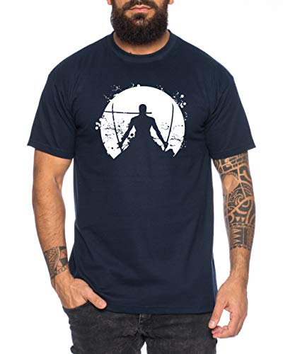 Zorro Moon One Manga Herren Ruffy T-Shirt Anime Piece, Farbe:Dunkelblau, Größe:XXL von Tee Kiki