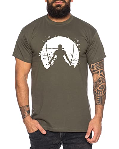 Zorro Moon One Manga Herren Ruffy T-Shirt Anime Piece, Größe:L, Farbe:Khaki von Tee Kiki