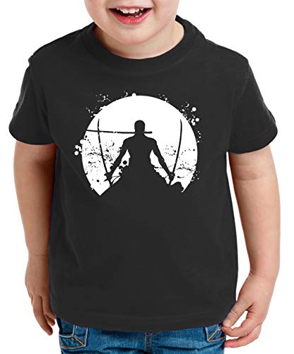 Zorro Moon One Manga Kinder Ruffy T-Shirt Anime Piece, Kinder T-Shirt Größe:110-116 (5-6 Jahre), Kinder Farben:Schwarz von Tee Kiki