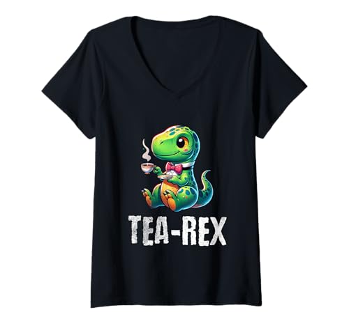 Damen Tea Rex Dinosaurier Lustiger Teeliebhaber T-Shirt mit V-Ausschnitt Damen Tea Rex Dinosaurier Lustiger Teeliebhaber T-Shirt mit V-Ausschnitt von Tee-Rex Designs