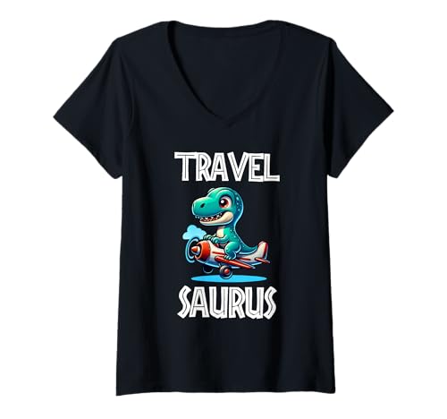 Damen Travel Saurus Lustiger T-Rex T-Shirt mit V-Ausschnitt Damen Travel Saurus Lustiger T-Rex T-Shirt mit V-Ausschnitt von Tee Rex Designs