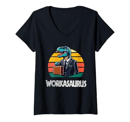 Damen Workasaurus Lustiger Dinosaurier T-Shirt mit V-Ausschnitt Damen Workasaurus Lustiger Dinosaurier T-Shirt mit V-Ausschnitt von Tee-Rex Designs