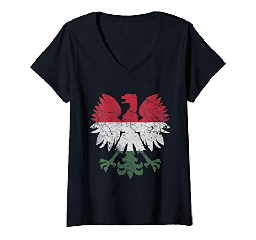 Damen Hungary Flag Polish Eagle Poland T-Shirt mit V-Ausschnitt von Tee Styley