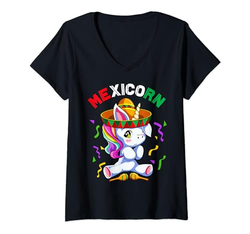 Mexicorn, mexikanisches Einhorn, Cinco de Mayo, Mexiko, Fiesta, Mädchen T-Shirt mit V-Ausschnitt von Cinco de Mayo Mexico Mexican Womens Girls