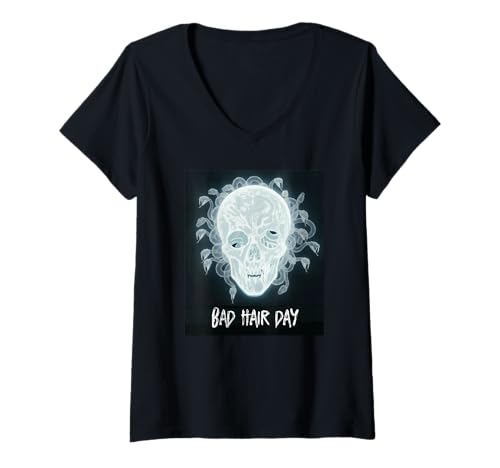 Damen Medusa Bad Hair Day - Lustig und Gruselig T-Shirt mit V-Ausschnitt Damen Medusa Bad Hair Day - Lustig und Gruselig T-Shirt mit V-Ausschnitt von Tee4Tu / Cookie Money Design