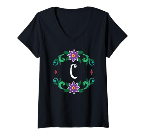 Damen Monogramm C – inspiriert von Dia de Los Muertos T-Shirt mit V-Ausschnitt Damen Monogramm C – inspiriert von Dia de Los Muertos T-Shirt mit V-Ausschnitt von Tee4Tu / Cookie Money Design