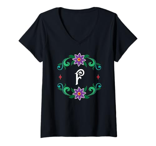 Damen Monogramm F – inspiriert von Dia de Los Muertos T-Shirt mit V-Ausschnitt von Tee4Tu / Cookie Money Design
