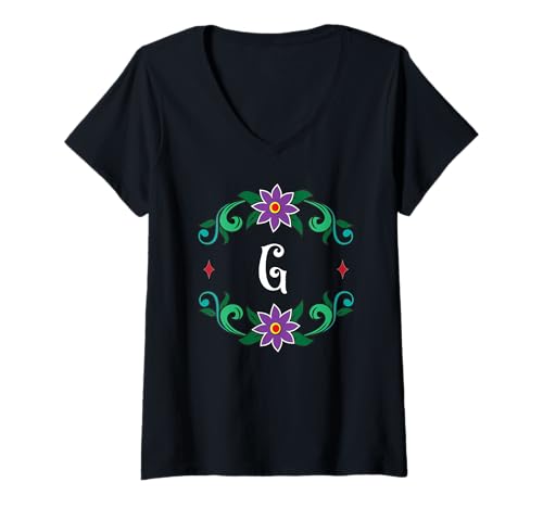 Damen Monogramm G – inspiriert von Dia de Los Muertos T-Shirt mit V-Ausschnitt von Tee4Tu / Cookie Money Design
