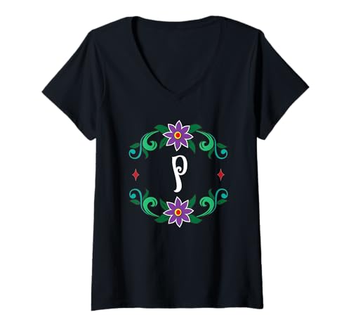 Damen Monogramm P – inspiriert von Dia de Los Muertos T-Shirt mit V-Ausschnitt Damen Monogramm P – inspiriert von Dia de Los Muertos T-Shirt mit V-Ausschnitt von Tee4Tu / Cookie Money Design
