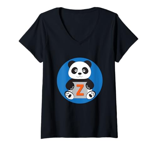 Damen Monogramm Z mit illustriertem Panda – niedlich T-Shirt mit V-Ausschnitt von Tee4Tu / Cookie Money Design