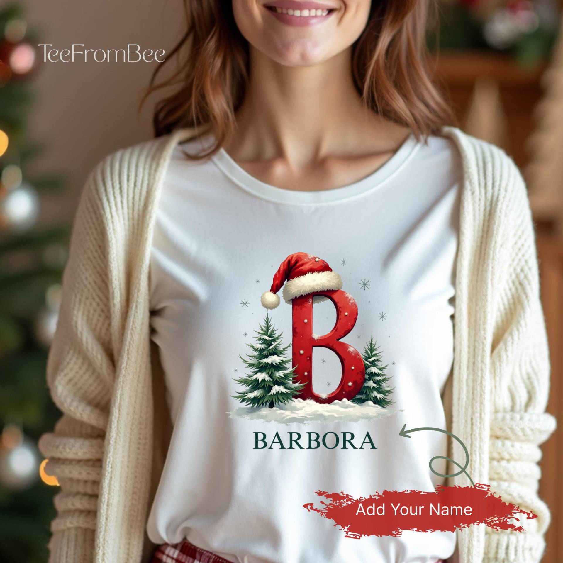 Personalisiertes Weihnachts-T-Shirt Weihnachtsbuchstabe-T-Shirt, Festliches Familien-Shirt Geschenk von TeeFromBee