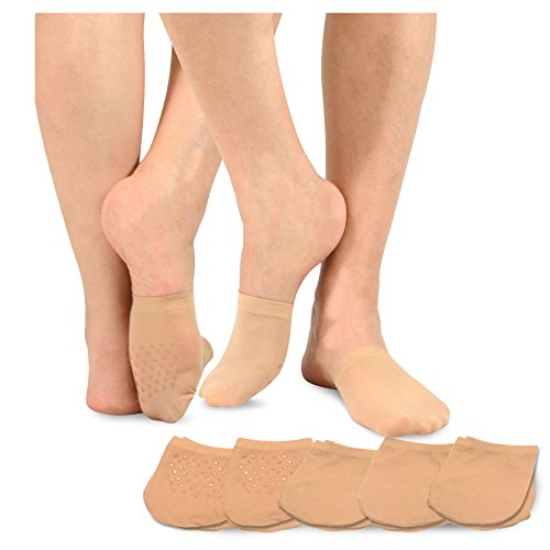 TeeHee Frauen Nathlose Zehen-Topper Einlagen Socken 5er Pack mit rutschfester Unterseite (Pale Beige) von TeeHee Socks