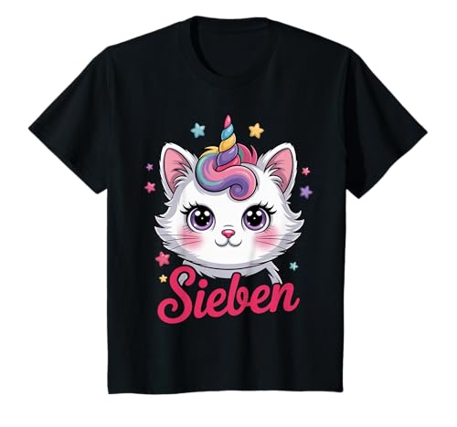 Geburtstagsshirt 7 Jahre – Einhorn Katze Geschenk Mädchen T-Shirt von TeeNova Creations