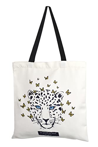Canvas Tasche Damen Herren Tote Bag Große Shopper Handtasche mit Reißverschluss Innertasche Modisch Gedruckte Umhängetasche für Reisen Alltag Schule Arbeit Einkauf 15 Leopard von TeeYee