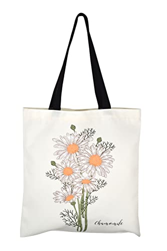 Canvas Tasche Damen Herren Tote Bag Große Shopper Handtasche mit Reißverschluss Innertasche Modisch Gedruckte Umhängetasche für Reisen Alltag Schule Arbeit Einkauf -3 Gänseblümchen von TeeYee