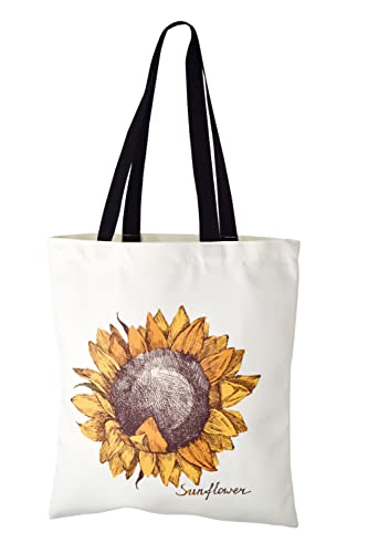 Canvas Tasche Damen Herren Tote Bag Große Shopper Handtasche mit Reißverschluss Innertasche Modisch Gedruckte Umhängetasche für Reisen Alltag Schule Arbeit Einkauf -4 Sonneblume von TeeYee
