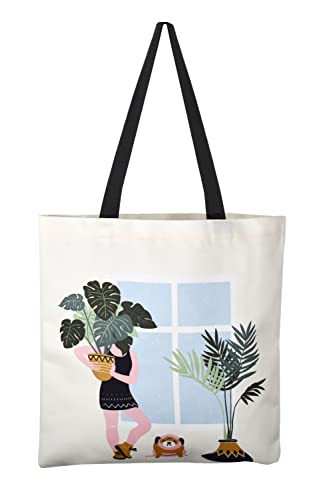 Canvas Tasche Damen Herren Tote Bag Große Shopper Handtasche mit Reißverschluss Innertasche Modisch Gedruckte Umhängetasche für Reisen Alltag Schule Arbeit Einkauf -6 Mädchen und Hund von TeeYee