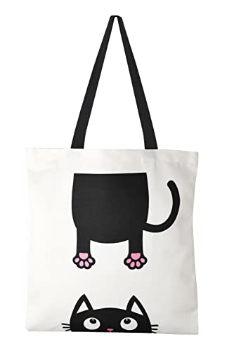 Canvas Tasche Damen Herren Tote Bag Große Shopper Handtasche mit Reißverschluss Innertasche Modisch Gedruckte Umhängetasche für Reisen Alltag Schule Arbeit Einkauf -8 Kätzchen von TeeYee