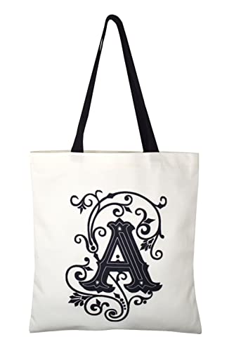 Canvas Tasche Damen Herren Tote Bag Große Shopper Handtasche mit Reißverschluss Innertasche Modisch Gedruckte Umhängetasche für Reisen Alltag Schule Arbeit Einkauf -9 Buchstabe A von TeeYee