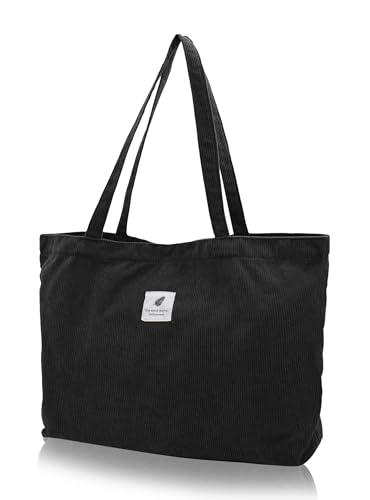 Cord Tasche Damen Umhängetasche Tote Bag Kord Damen Shopper Handtasche Schultertaschen Arbeit Büro Reisen Einkauf Schule Alltag schwarz L von TeeYee