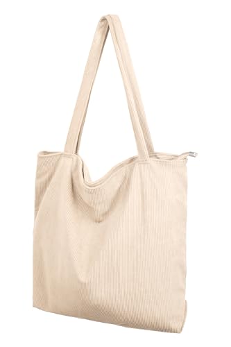 Cord Tasche Damen Umhängetasche Tote Bag Kord Damen Shopper Handtasche mit Reißverschluss Schultertaschen Henkeltasche Große Kapazität für Arbeit Büro Reisen Einkauf Schule Alltag Arpicot von TeeYee